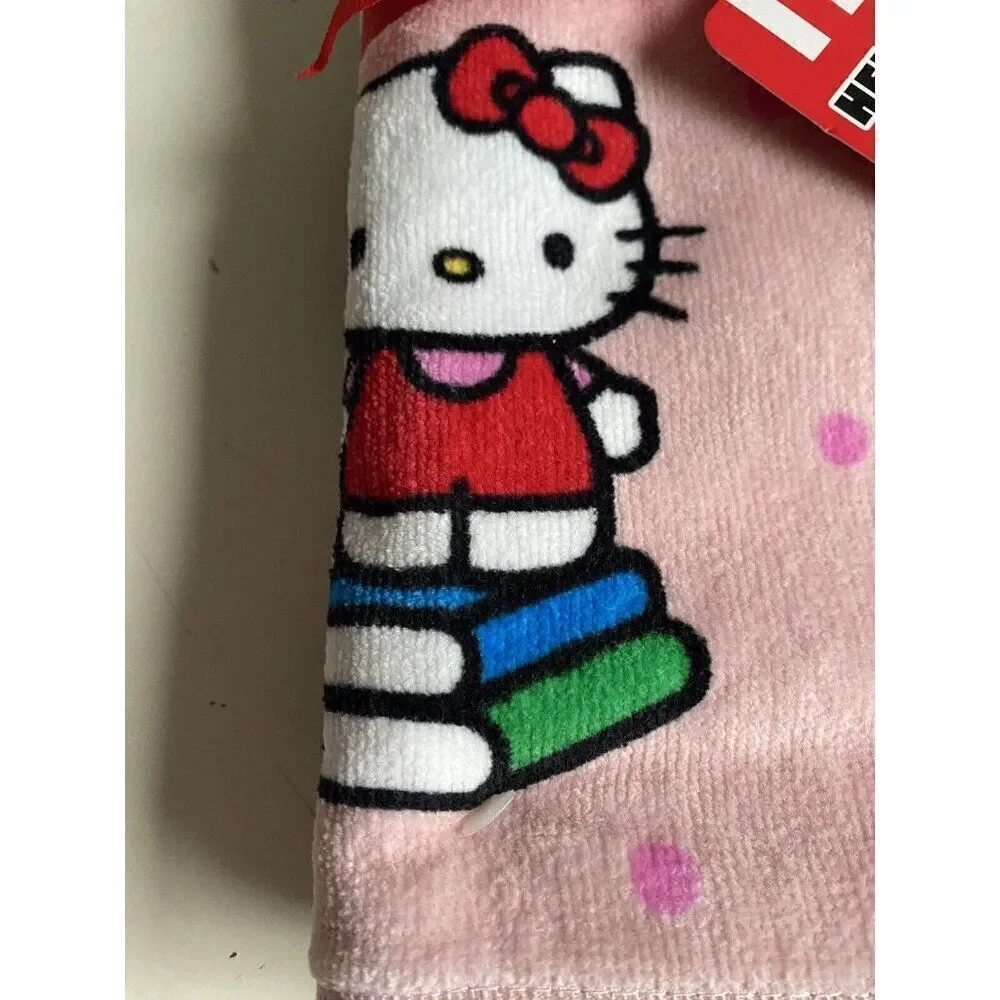 Set Of 2 Sanrio Hello Kitty Pink Hand Towels Back to School Books Class Pink NEW
